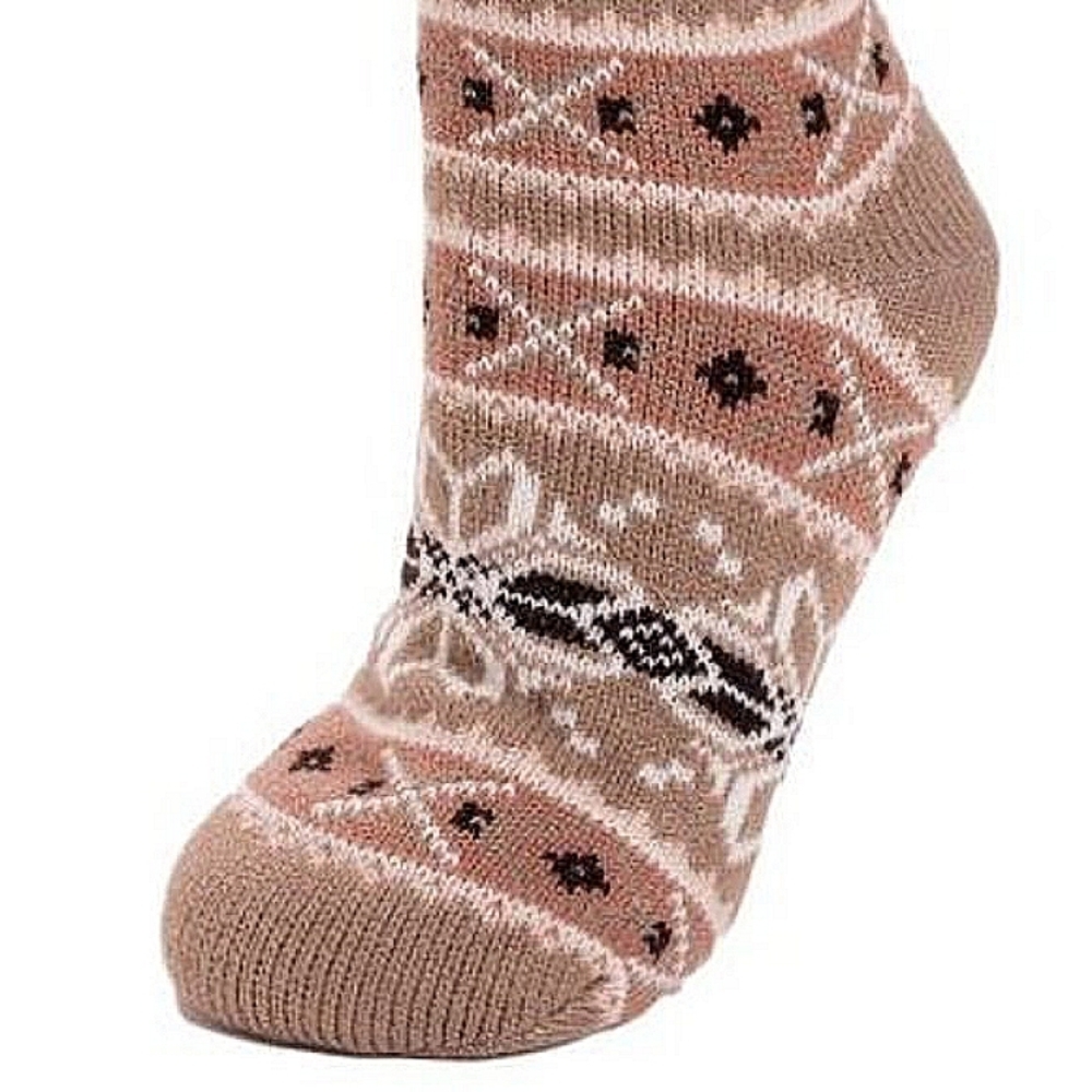 Muk Luks Rose and Brown Snowflake Cabin Socks Women L/XL Winter Slipper Knit Fur